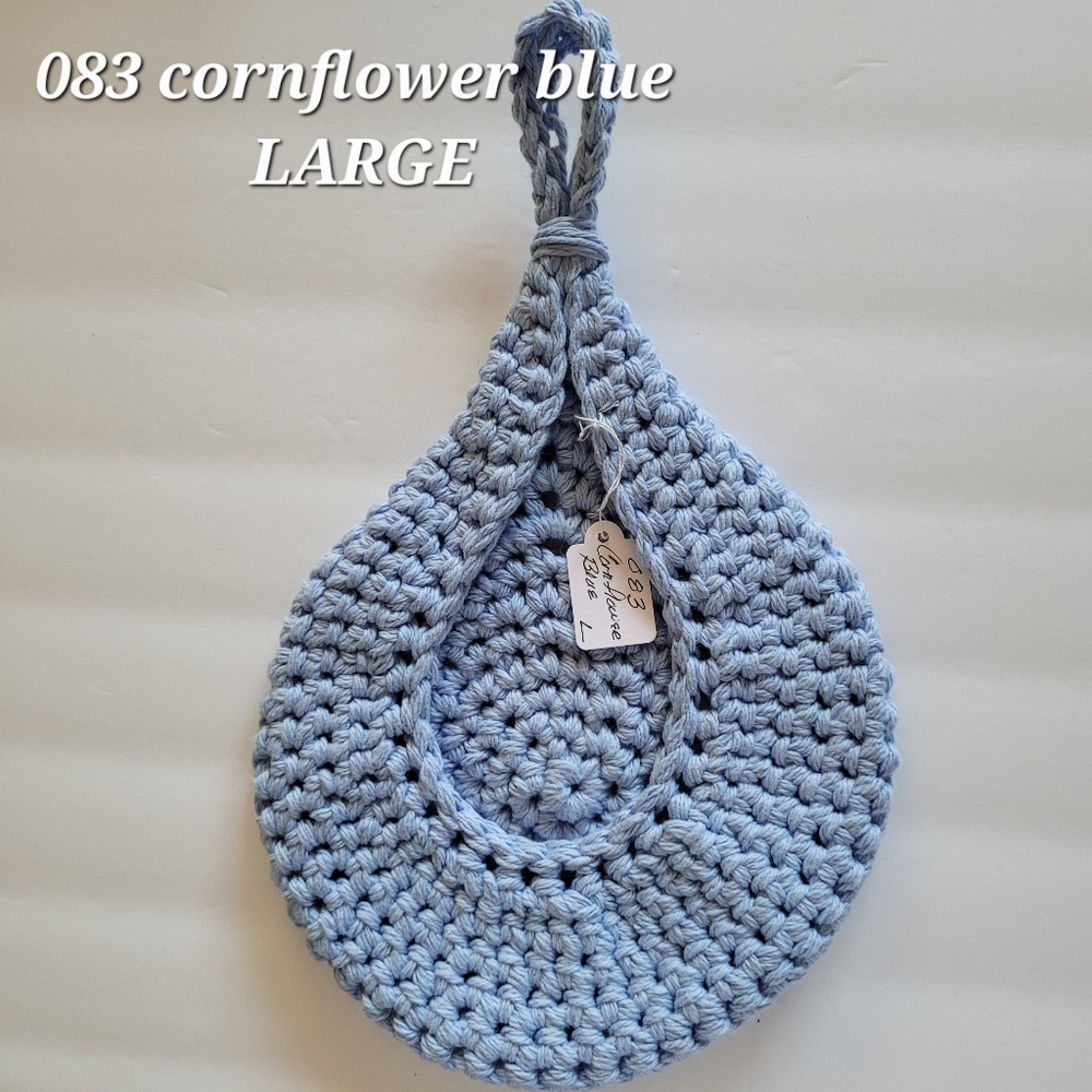 LARGE 083 CORNFLOWER BLUE HANDMADE CROCHETED  HANGING WALL BASKET